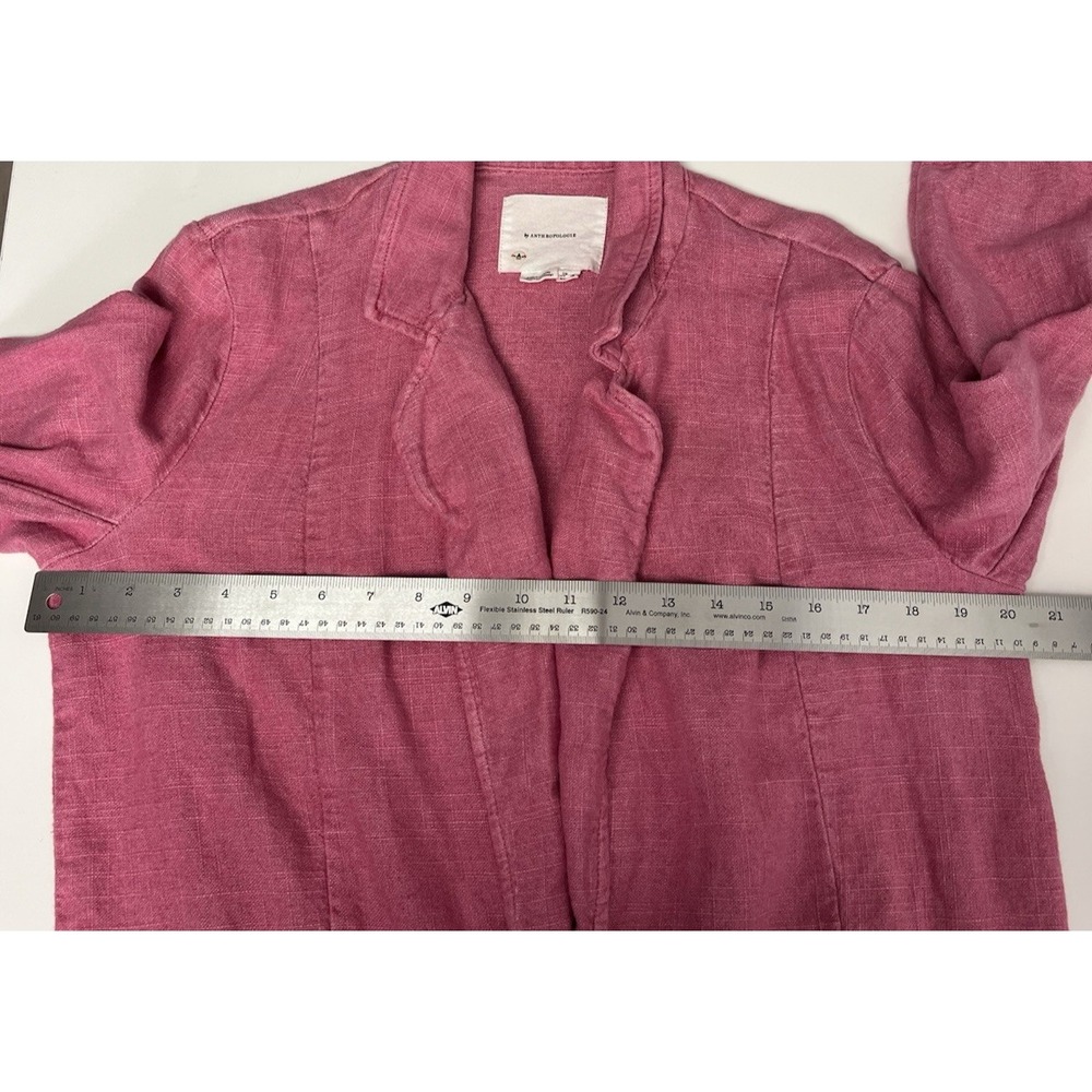 Anthropologie Tulip Hem Linen Blazer sz 10 Raspberry Pink Open Front Lagenlook - Picture 6 of 10